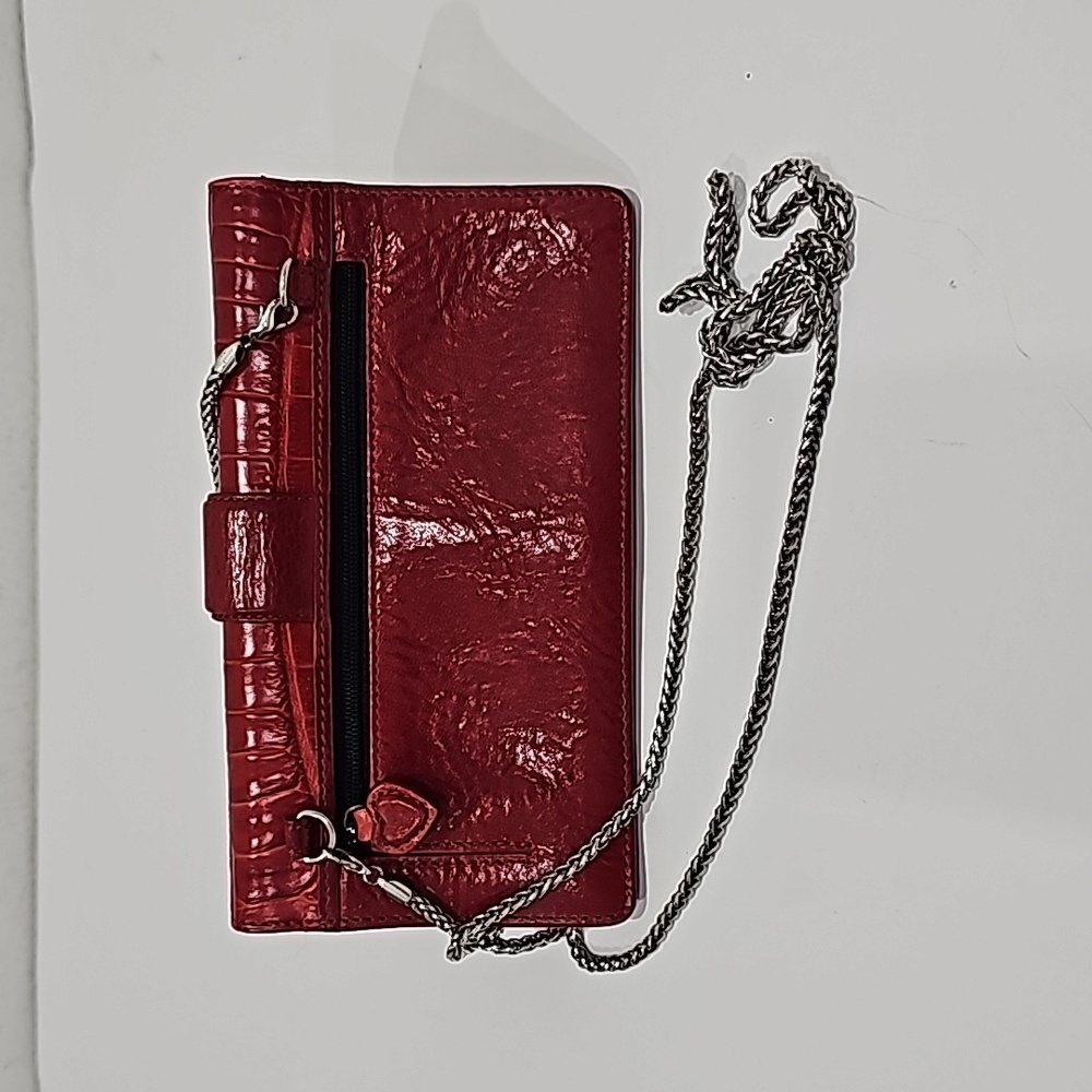 Brighton Red Crossbody Wallet  handbag with silver removable strap - Picture 5 of 8